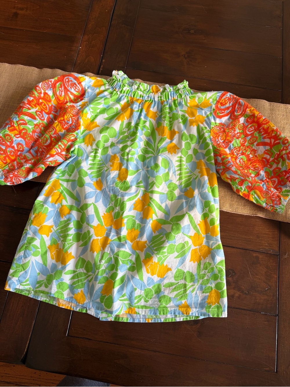 THML Floral Blouse with Orange Puff Sleeves